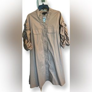 NWT Gracia Cotton Rouched Sleeve Shirt Dress Size XL